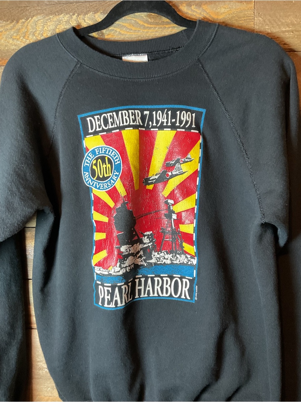 Vintage The 50th Anniversary Pearl Harbor Graphic Black Sweatshirt Men’s Large - Picture 2 of 3